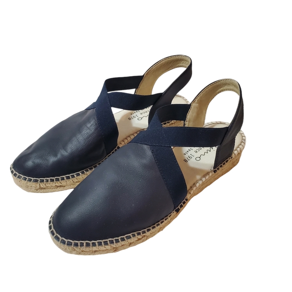 Gaimo Blue Leather Ankle Strap Flat Espadrille Sandals Size EU 39 US 8.5